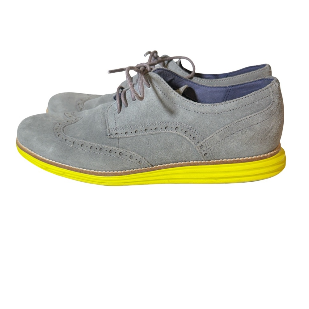 Cole Haan mens 8.5 M gray suede leather oxford wingtip hybrid oxford dress shoes